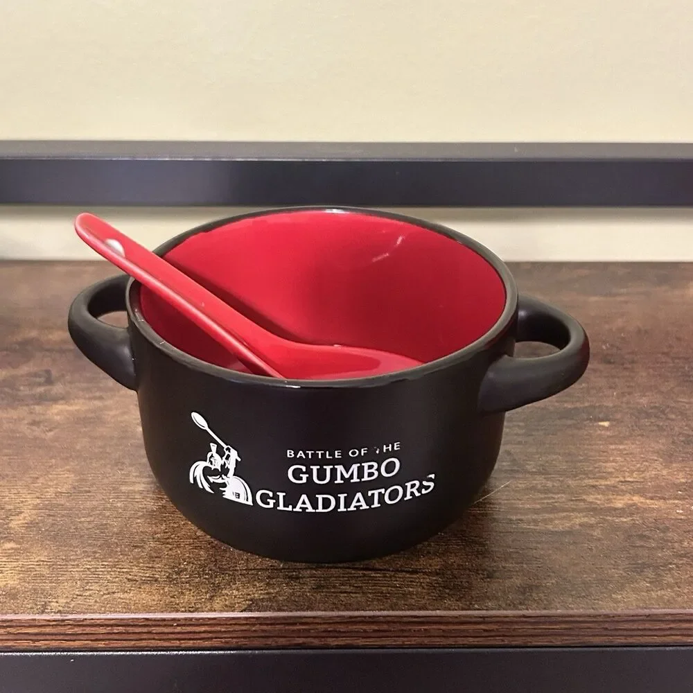 Battle of the Gumbo Gladiators Ceramic Gumbo Bowls w/Spoons Set of 2 SHREVEPORT
